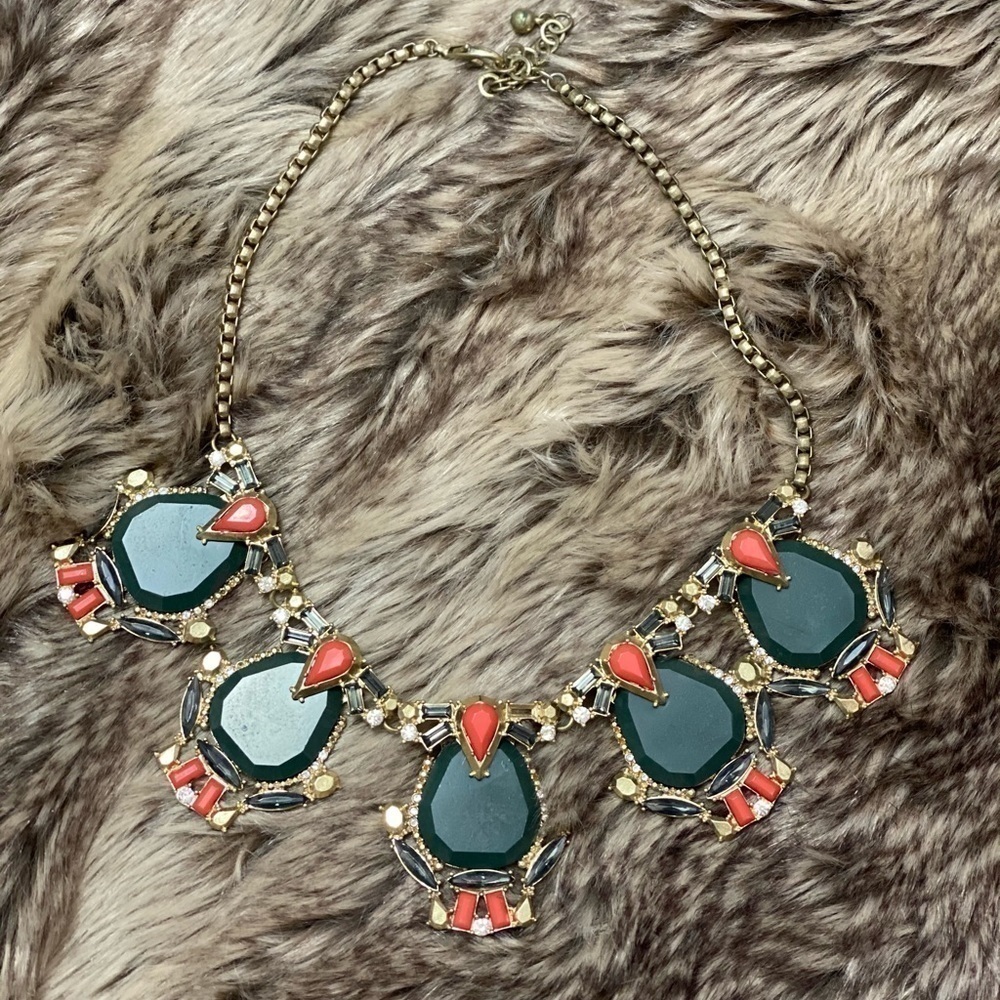 Y2K Gold statement necklace with green jewels